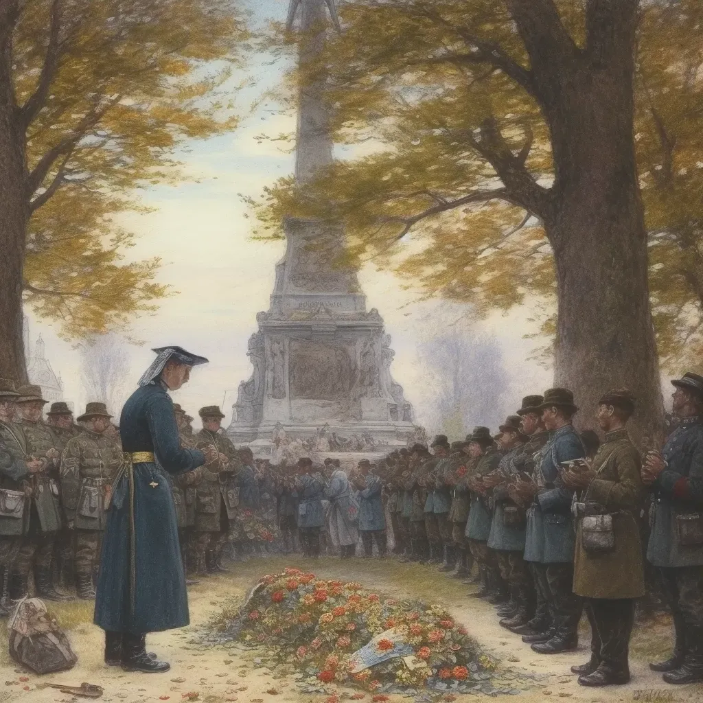 Image of a memorial service with soldiers and civilians honoring sacrifices for peace - Image 3