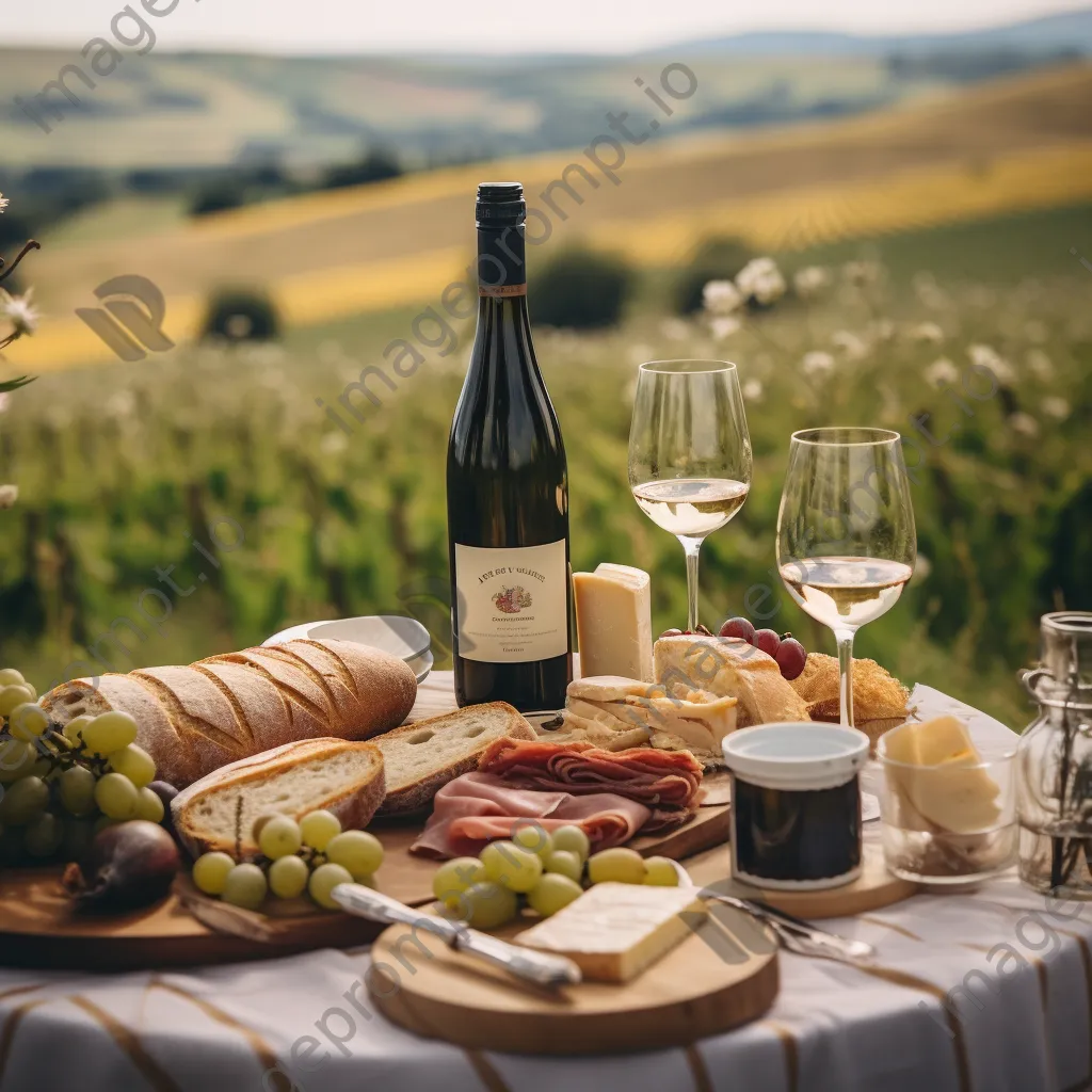 Gourmet picnic setup in vineyard with scenic view - Image 1