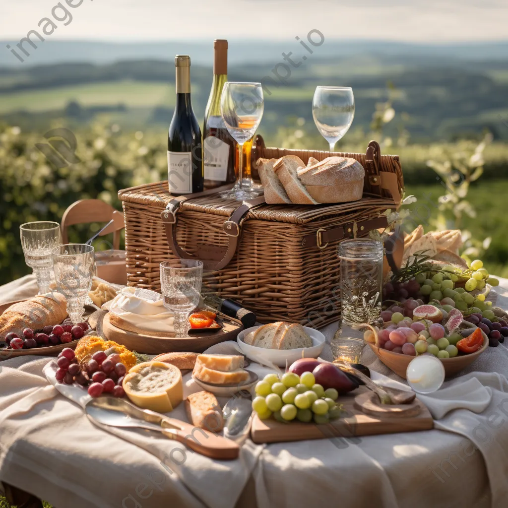 Gourmet picnic setup in vineyard with scenic view - Image 4