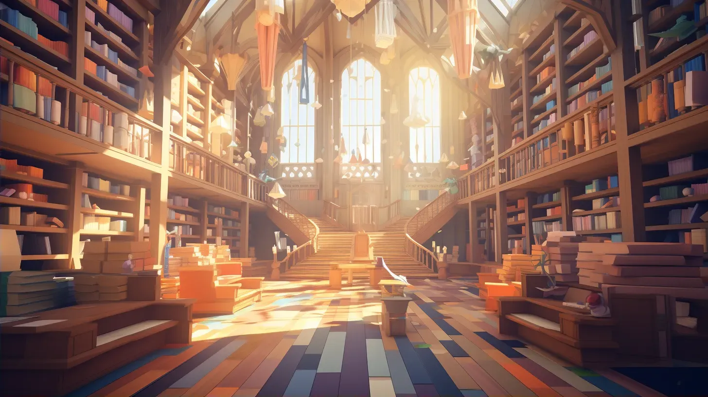 Isometric view of a grand low poly library filled with colorful books - Image 2