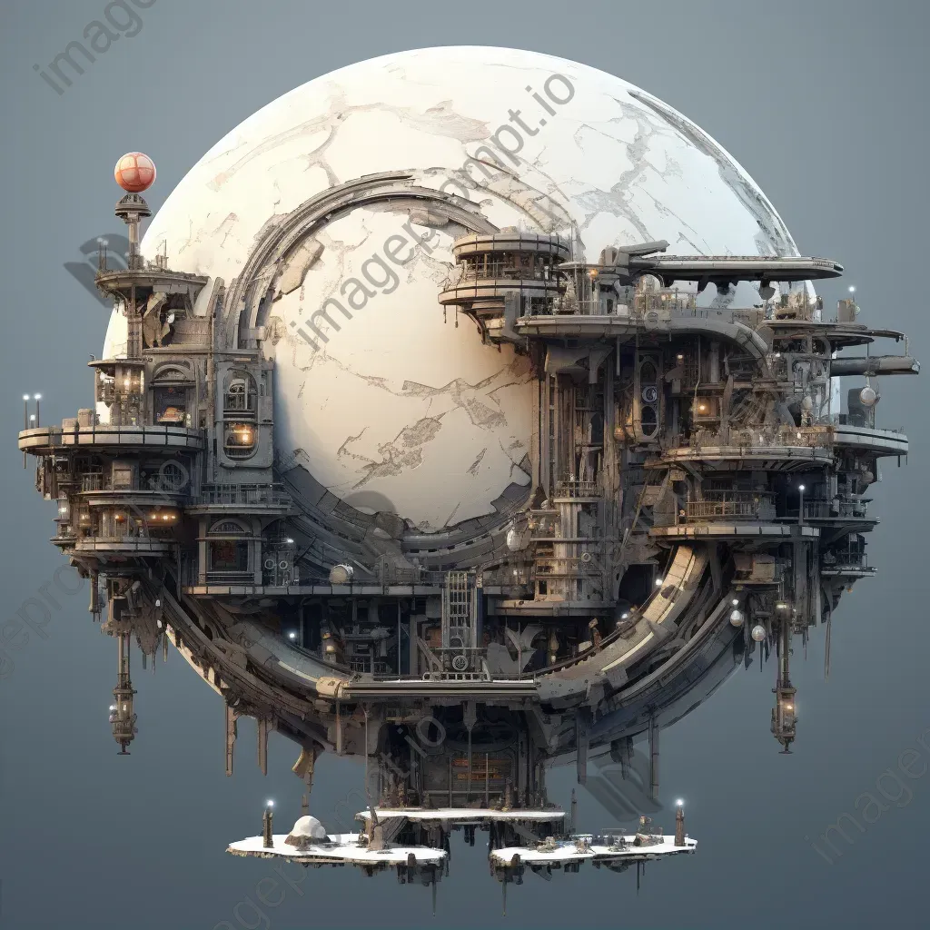 Low poly rendition of a steampunk-style moon base with industrial highlights - Image 2