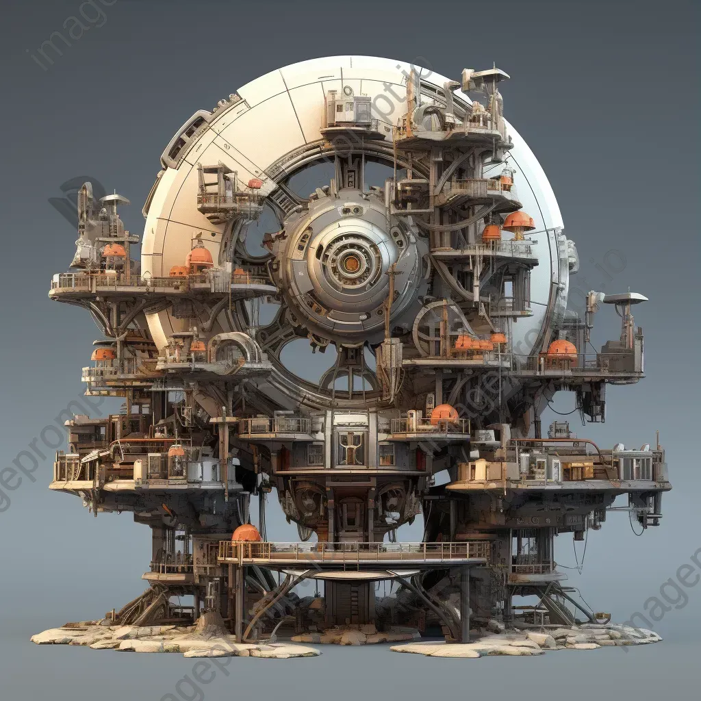 Low poly rendition of a steampunk-style moon base with industrial highlights - Image 3