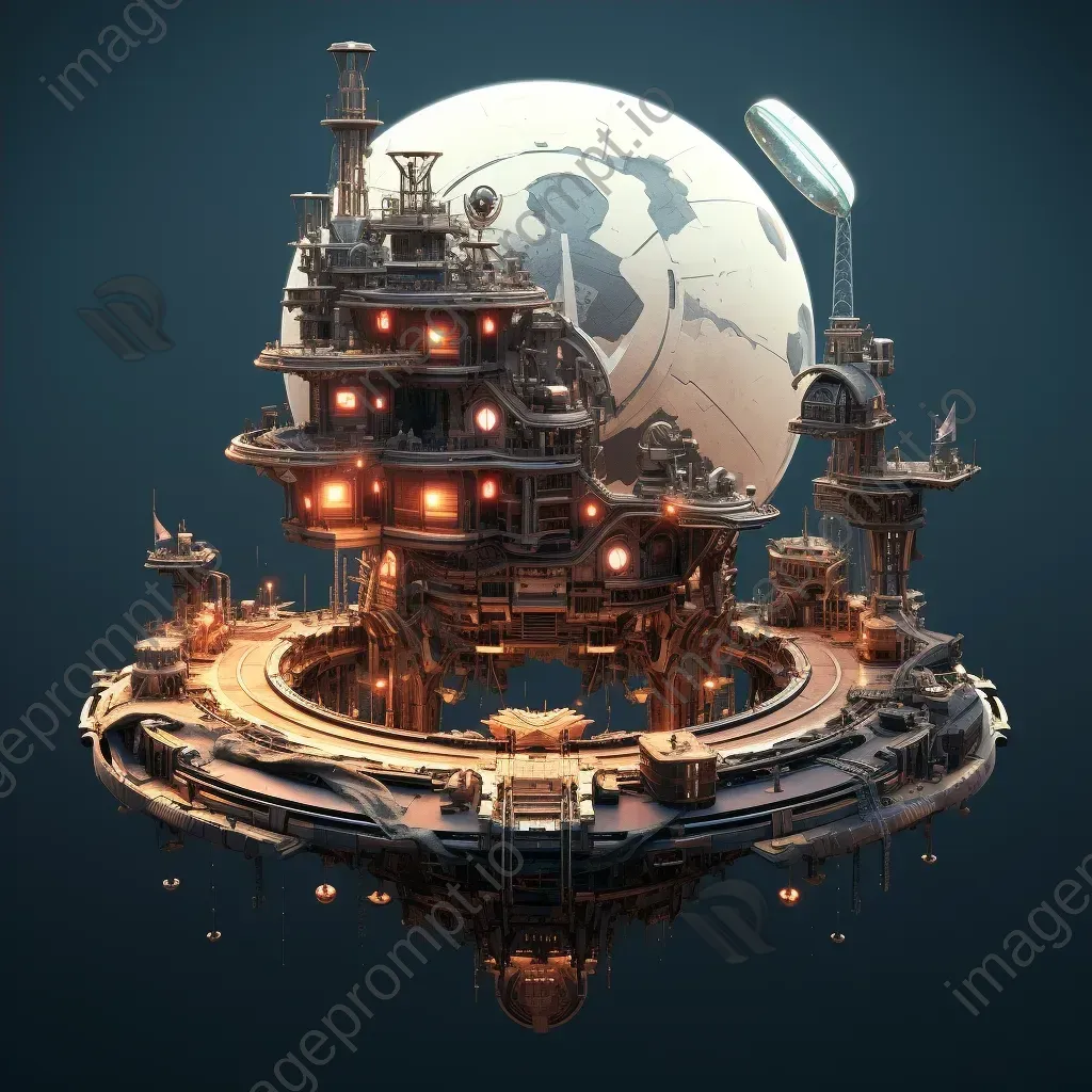 Low poly rendition of a steampunk-style moon base with industrial highlights - Image 4