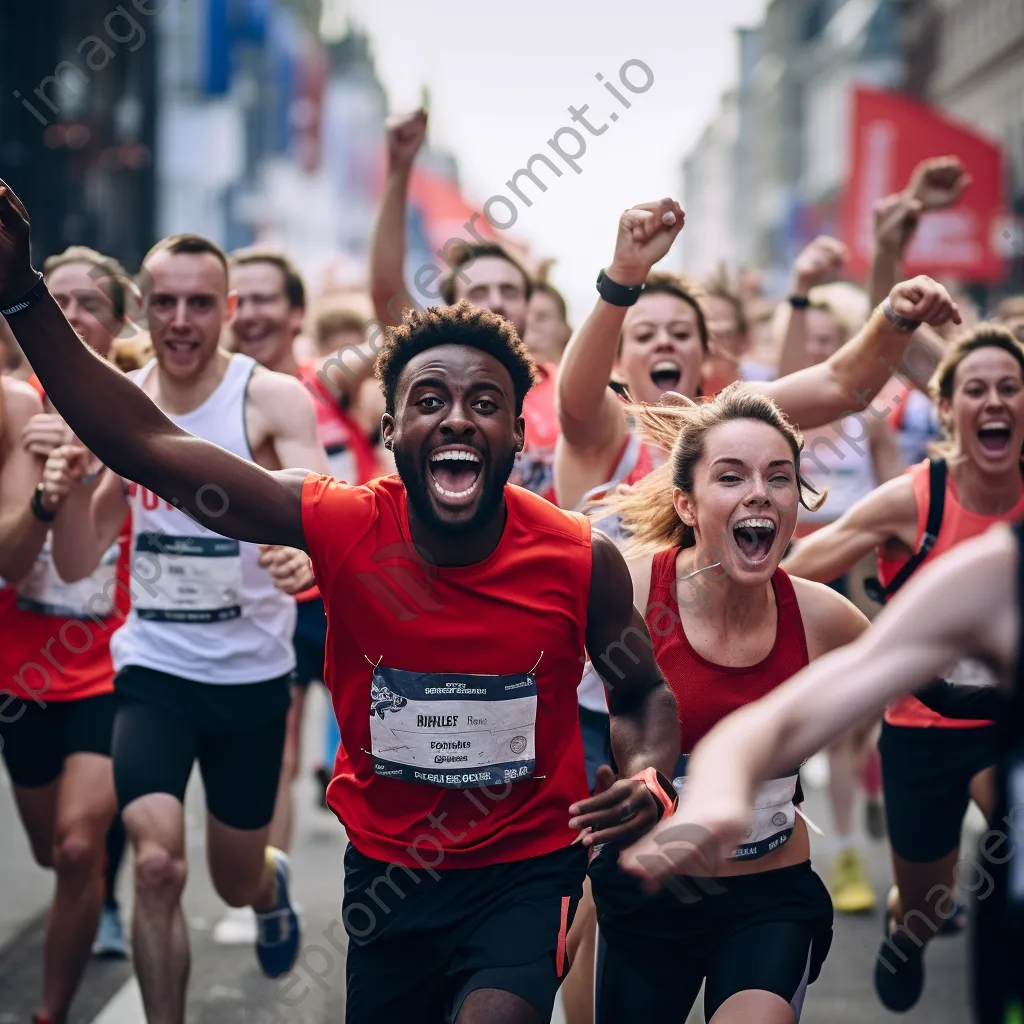 Marathon runners crossing the finish line with cheering crowd - Image 2