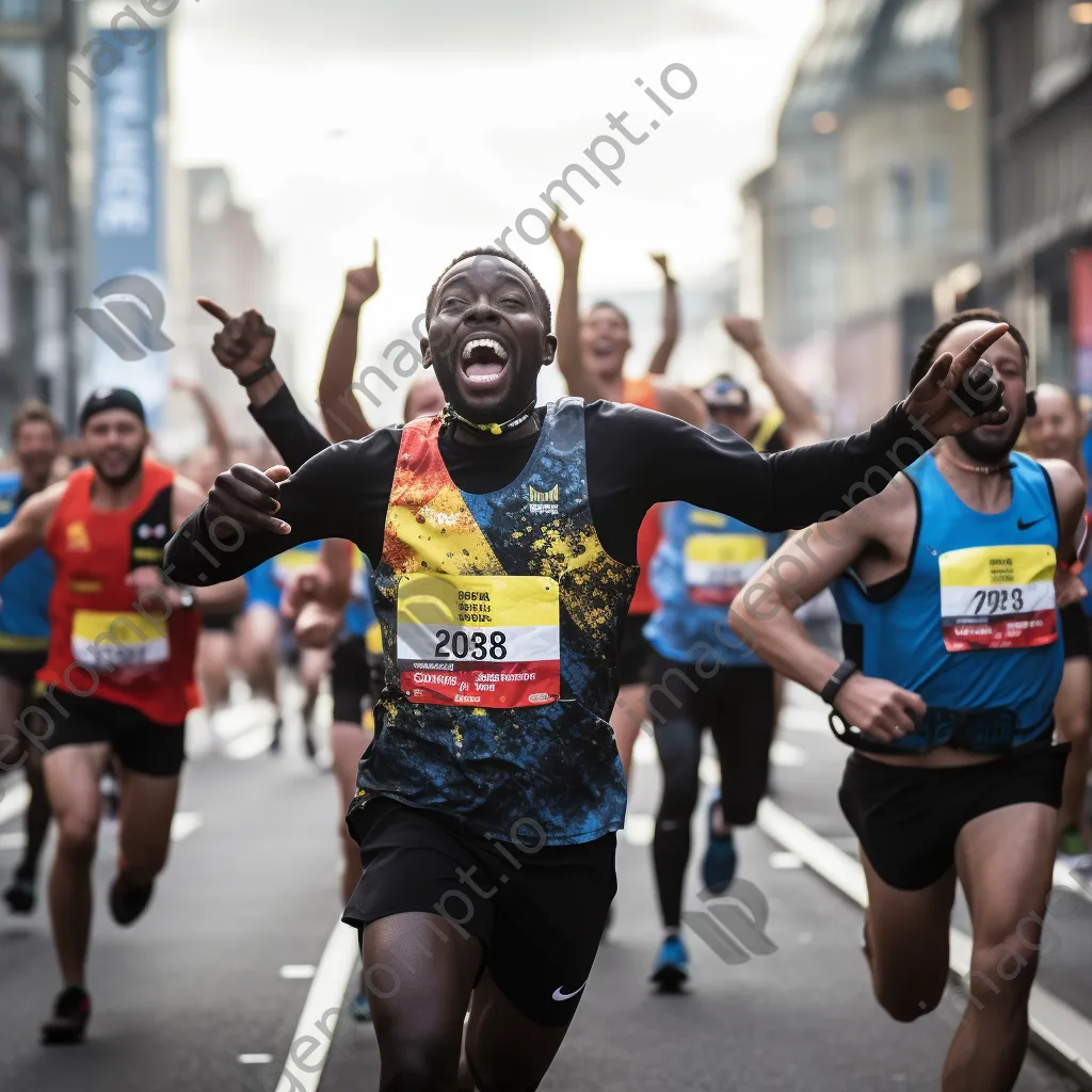 Marathon runners crossing the finish line with cheering crowd - Image 3