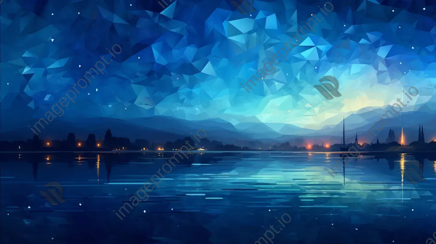 Impressionist starry night in tones of blue, low poly style - Image 2