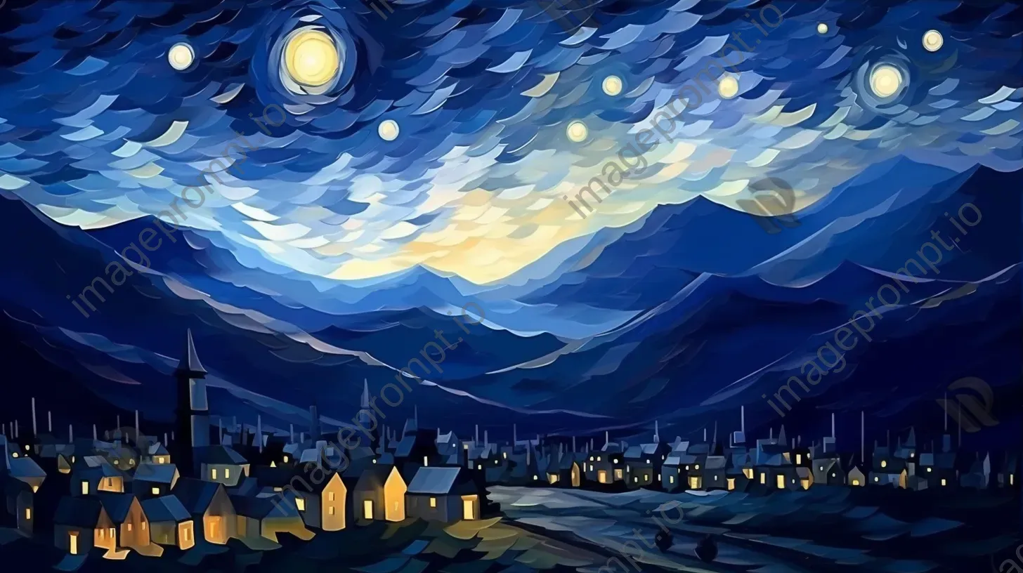 Impressionist starry night in tones of blue, low poly style - Image 3