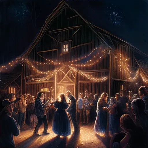 Rustic barn dance with community under string lights - Image 2