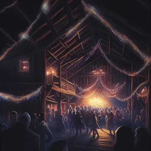 Rustic barn dance with community under string lights - Image 3