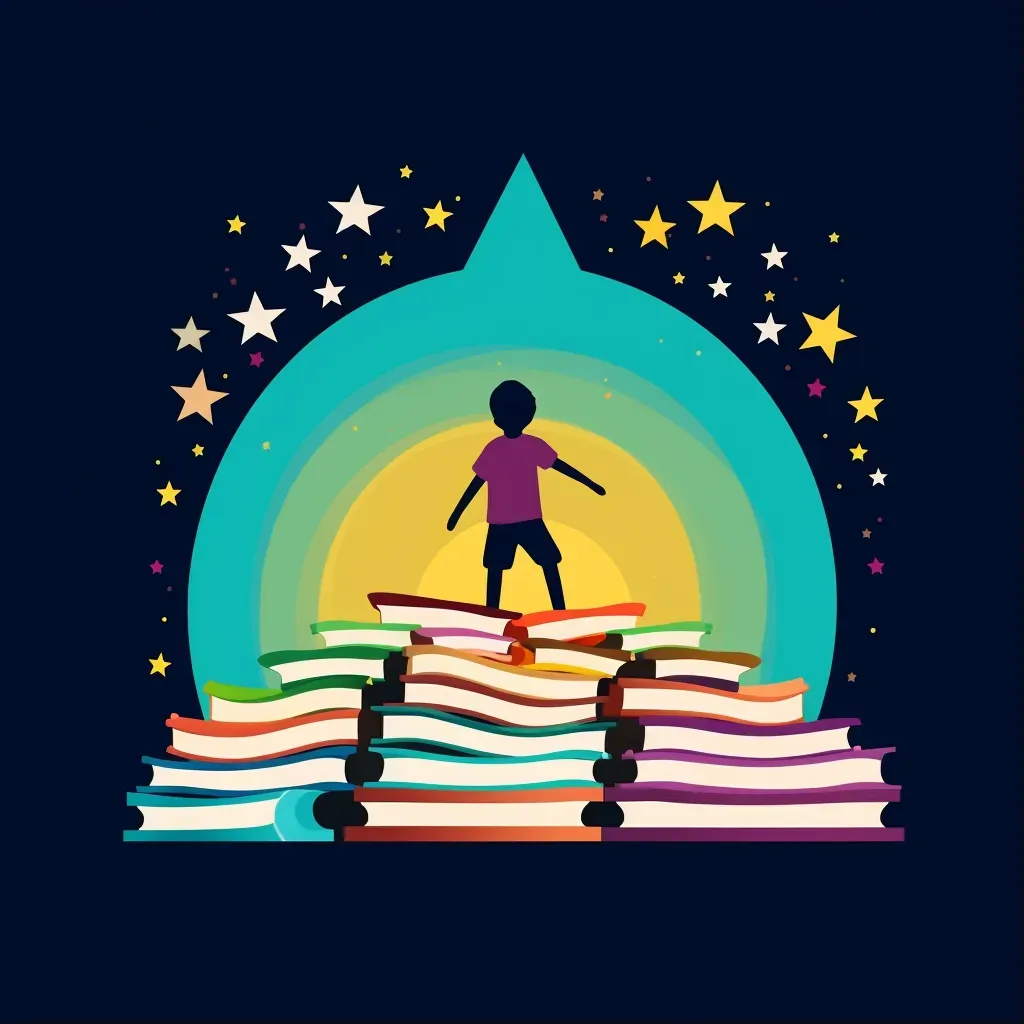 Vibrant logo with books forming a child