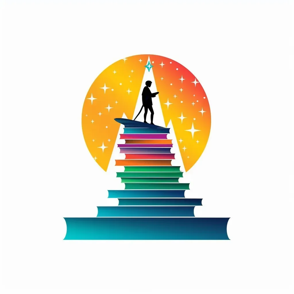 Vibrant logo with books forming a child