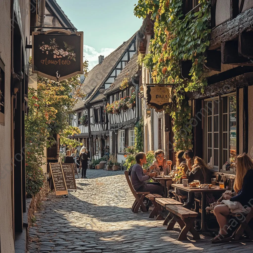 Village café with locals enjoying tea and pastries - Image 2