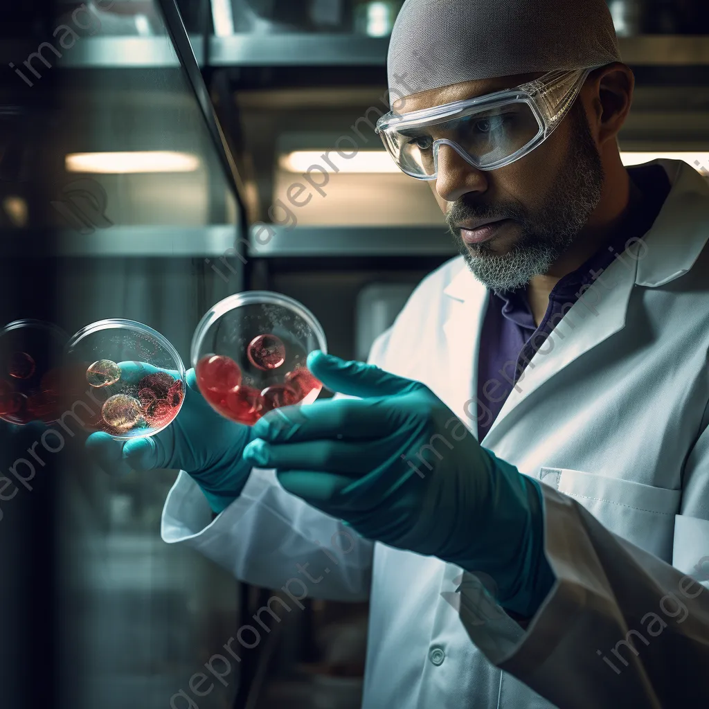 Close-up of a scientist with gloves handling petri dishes. - Image 2