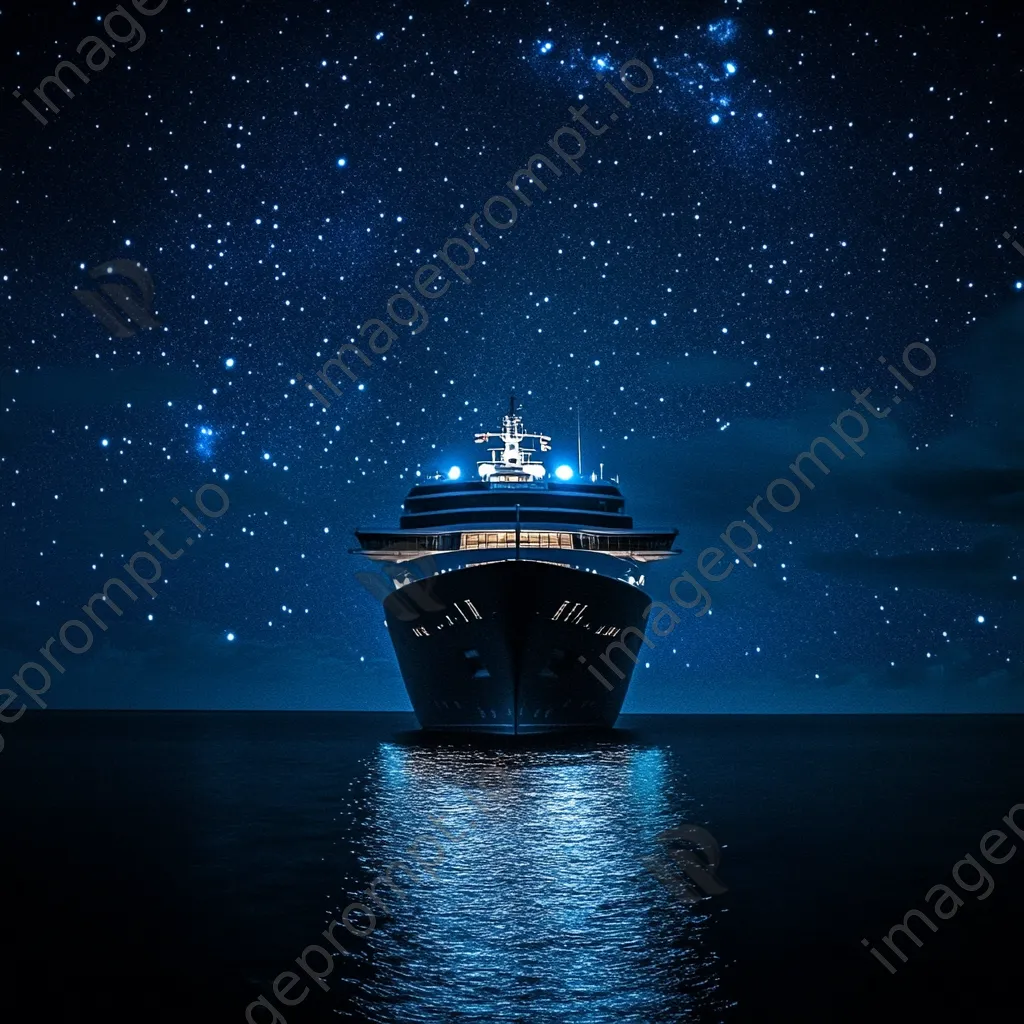 Luxury cruise ship illuminated at night under starry sky. - Image 2