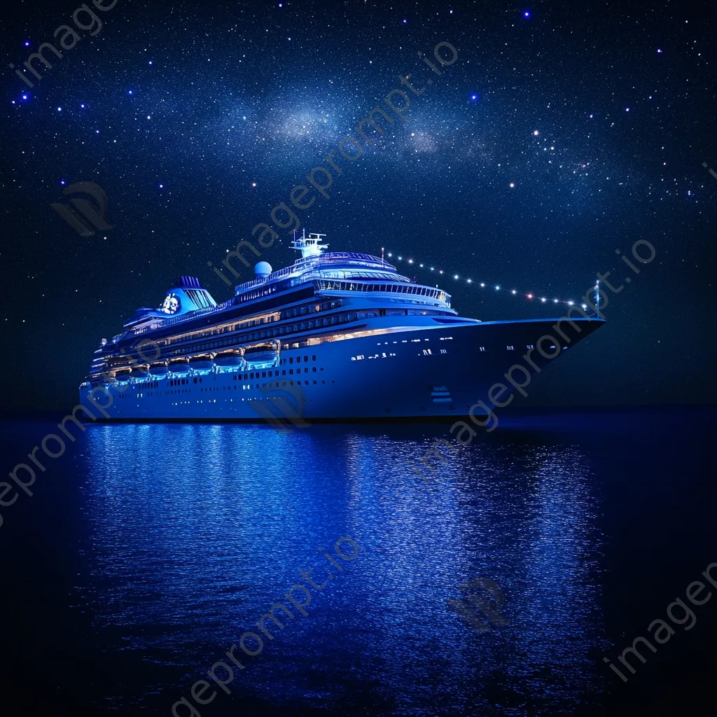 Luxury cruise ship illuminated at night under starry sky. - Image 4