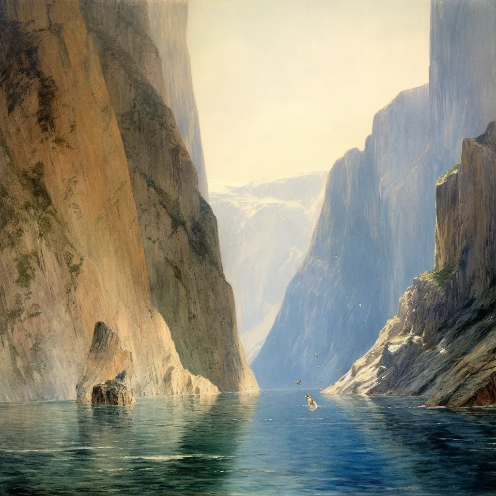 Image of a majestic fjord with soaring eagles and cascading waterfalls - Image 2