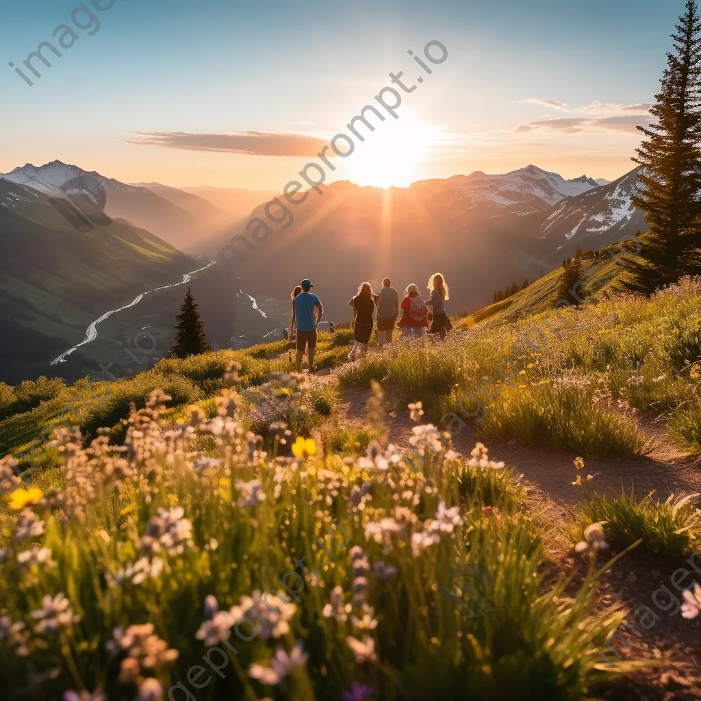 Hikers enjoying wildflowers and mountain views - Image 3