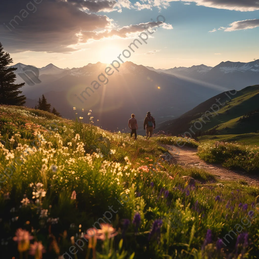 Hikers enjoying wildflowers and mountain views - Image 4