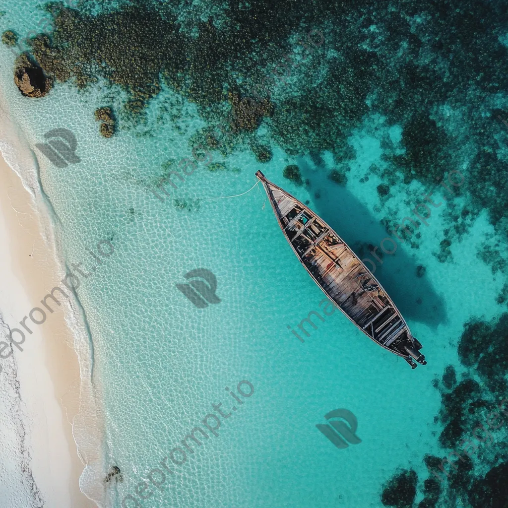 Aerial view of traditional pearl diving boat near beach - Image 2