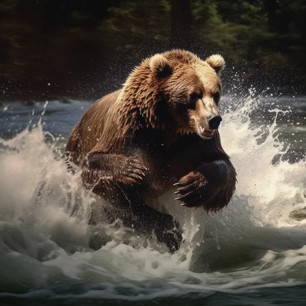 Image of a bear catching a fish in a river - Image 4