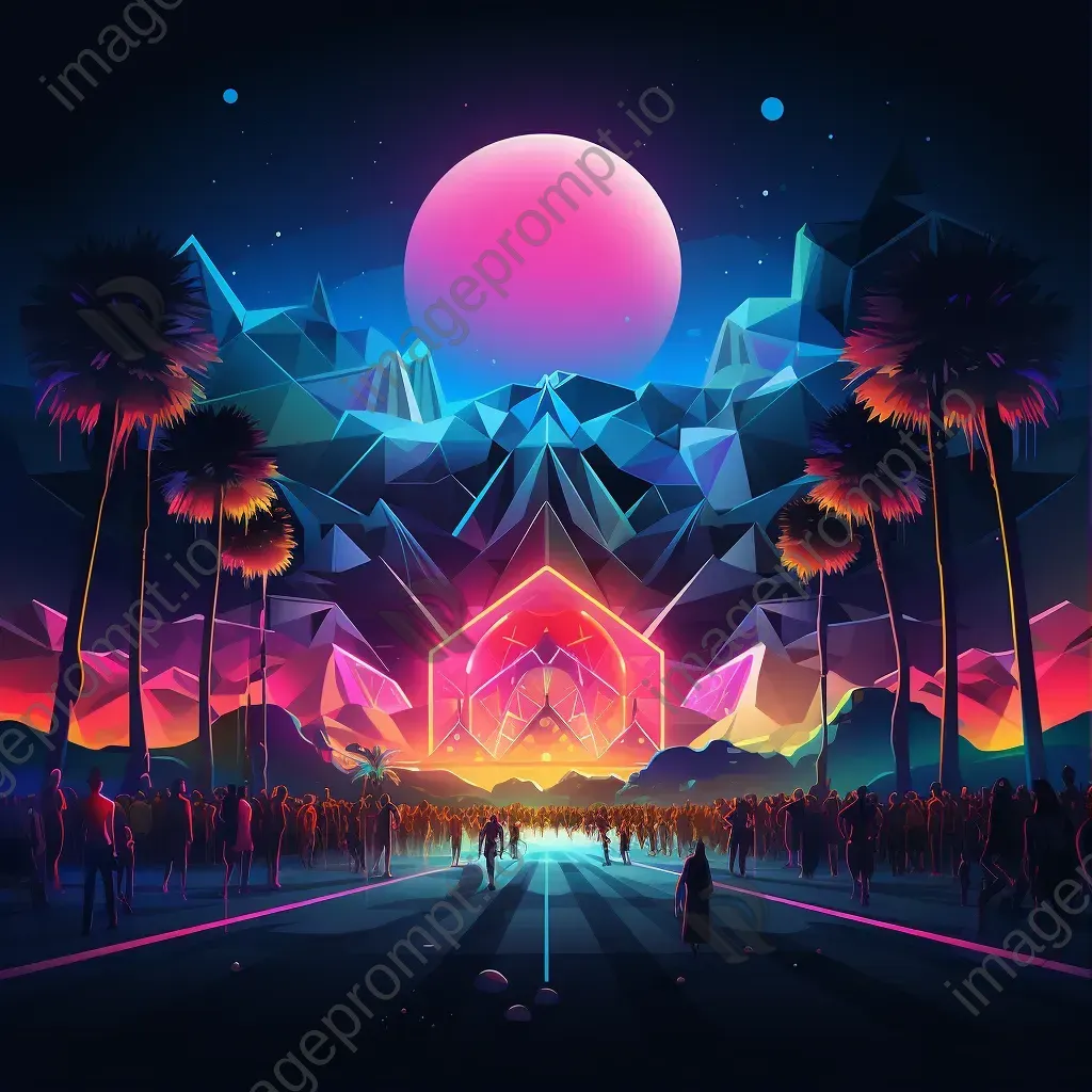 Low Poly music festival depiction with neon gradients - Image 1