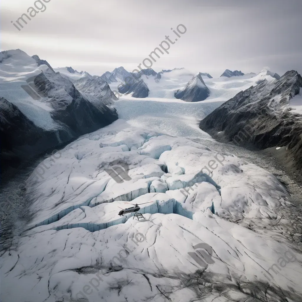 Glacier aerial view with helicopters transporting supplies, icy terrain scene - Image 2