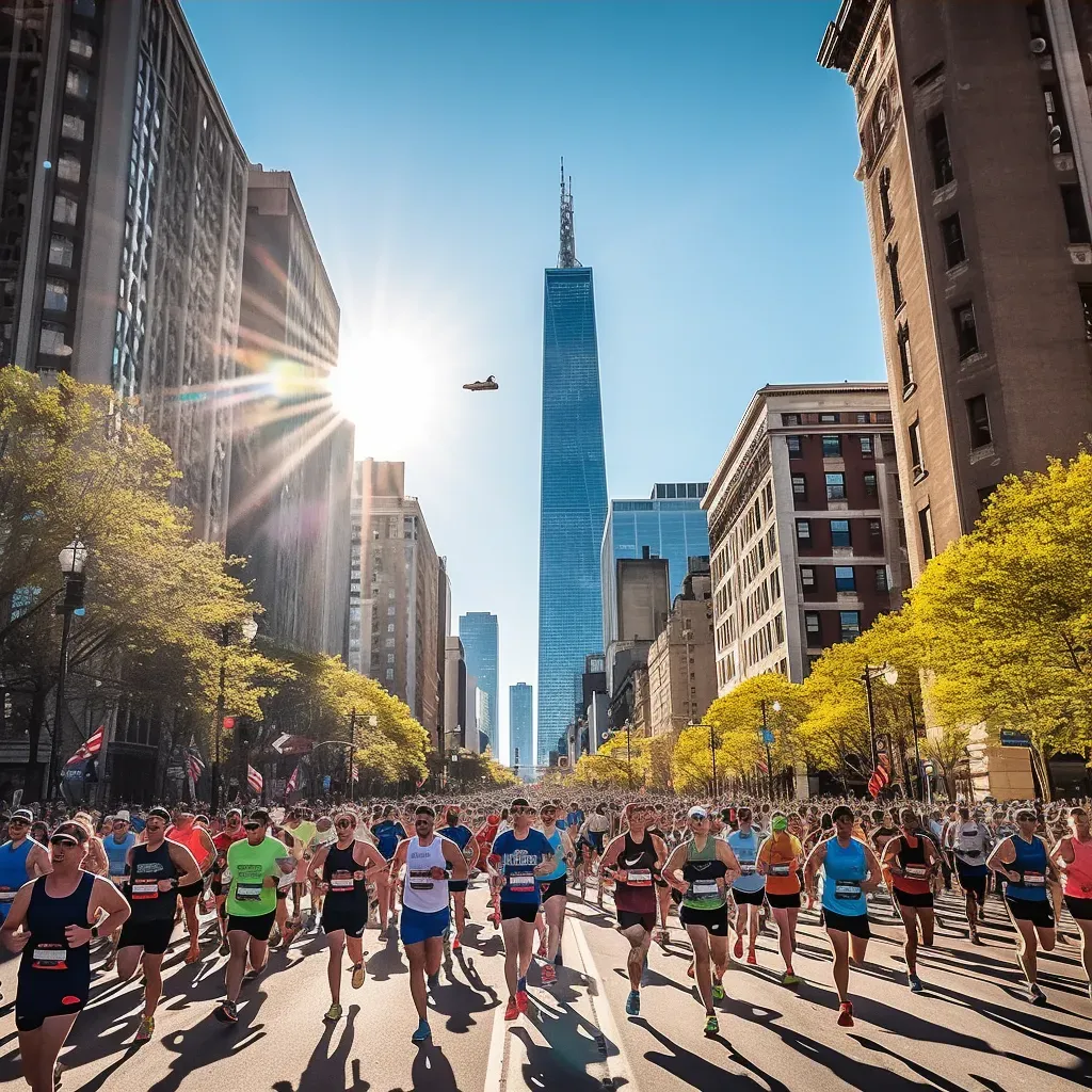 Urban marathon runners racing through city streets with cheering spectators - Image 3