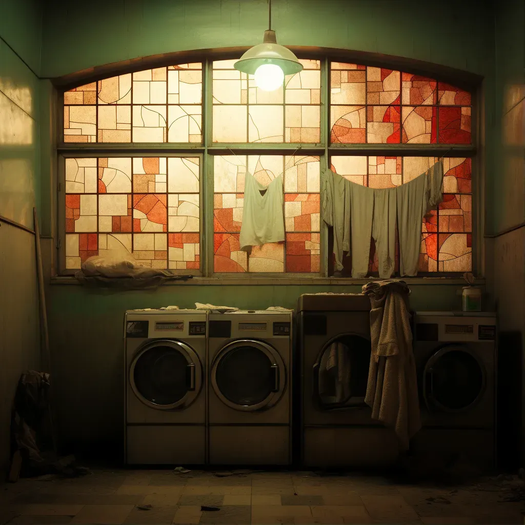 Image of stained glass window in laundromat - Image 1