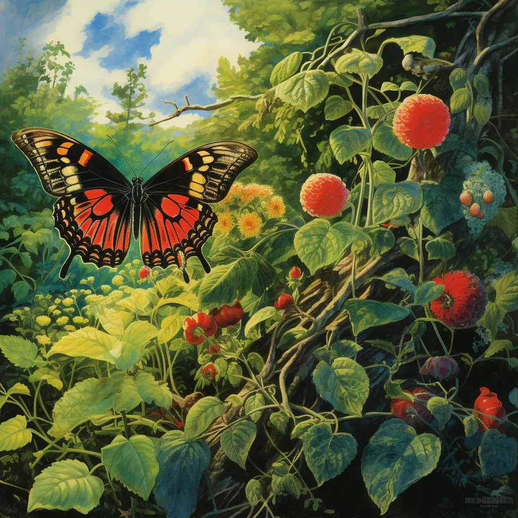 Visual of a caterpillar metamorphosing into a vibrant butterfly in a lush garden in an image generated by a prompt. - Image 3