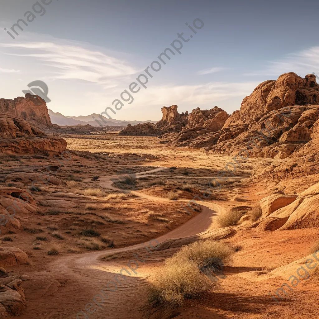 Panoramic view of a winding path among desert rock formations - Image 1