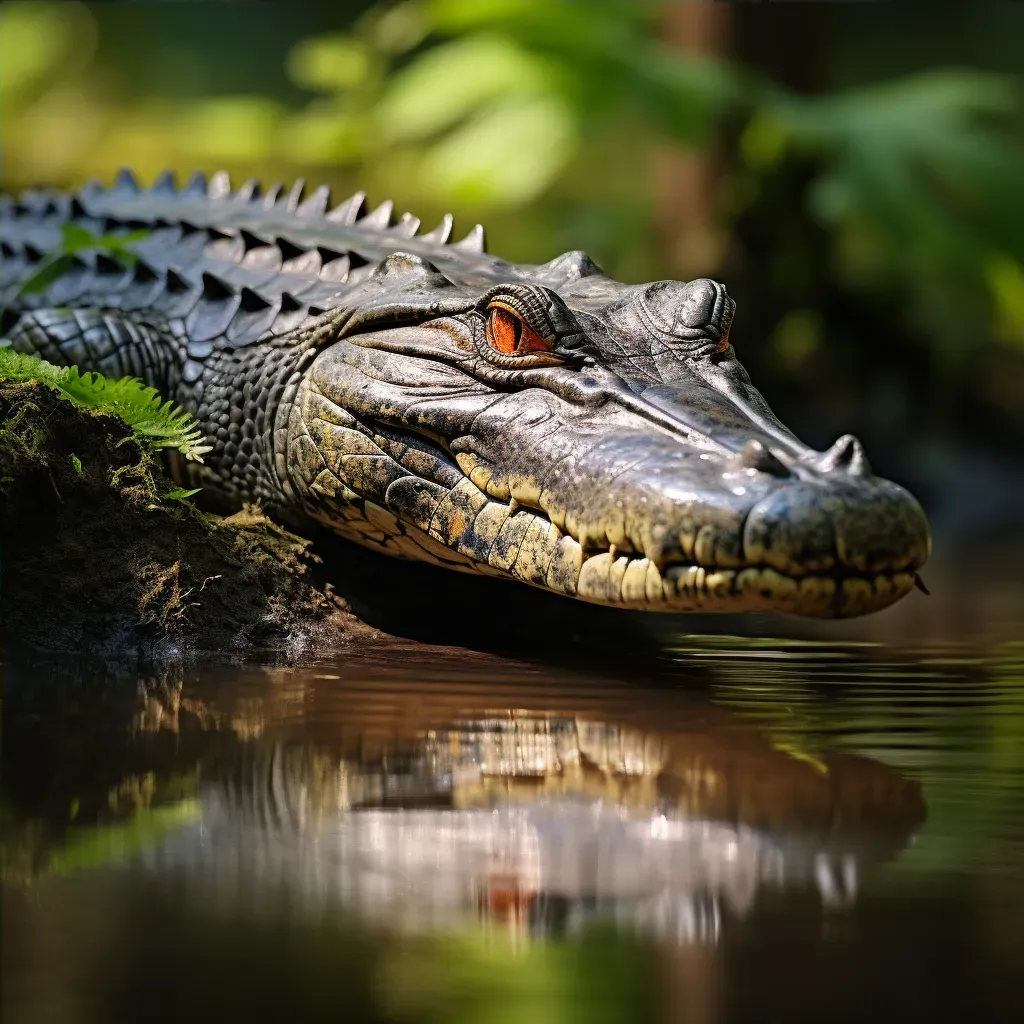 Sleek caiman on sunlit rock by tranquil river - Image 4