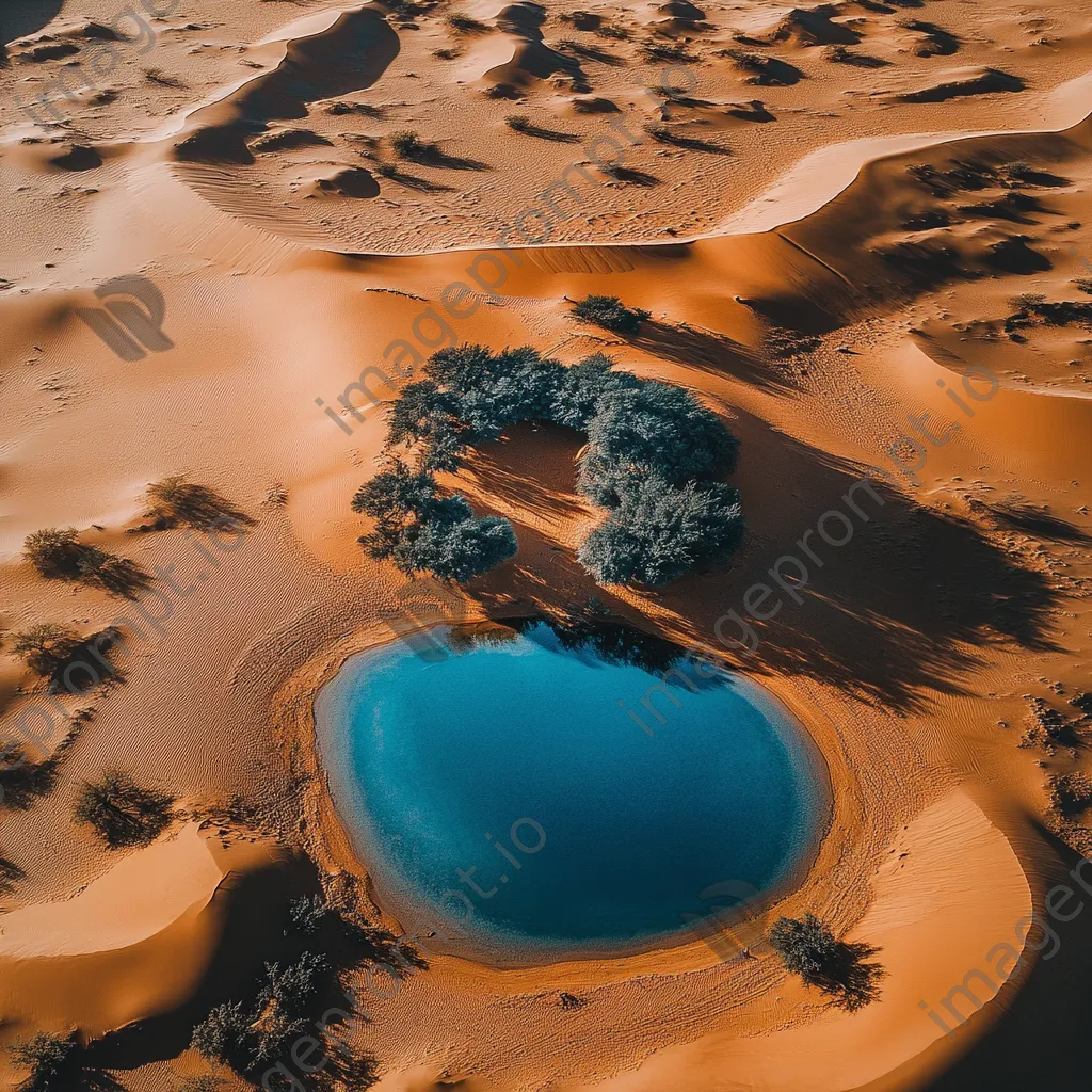 Aerial view of a desert oasis amidst sand dunes - Image 1