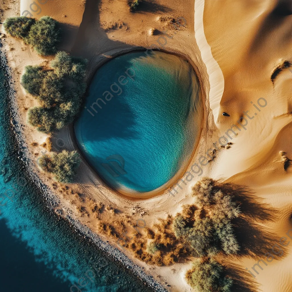 Aerial view of a desert oasis amidst sand dunes - Image 2