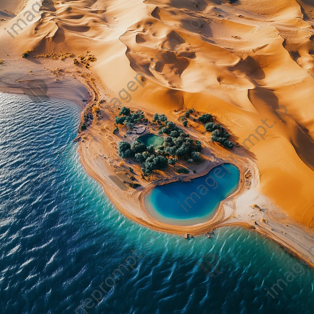 Aerial view of a desert oasis amidst sand dunes - Image 4