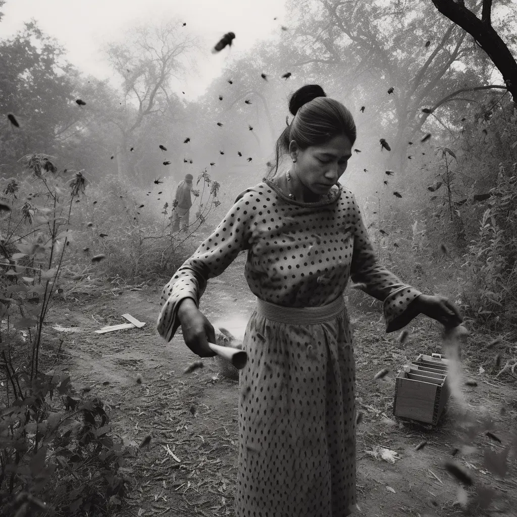 Woman harvesting herbs in a green garden with bees - Image 4