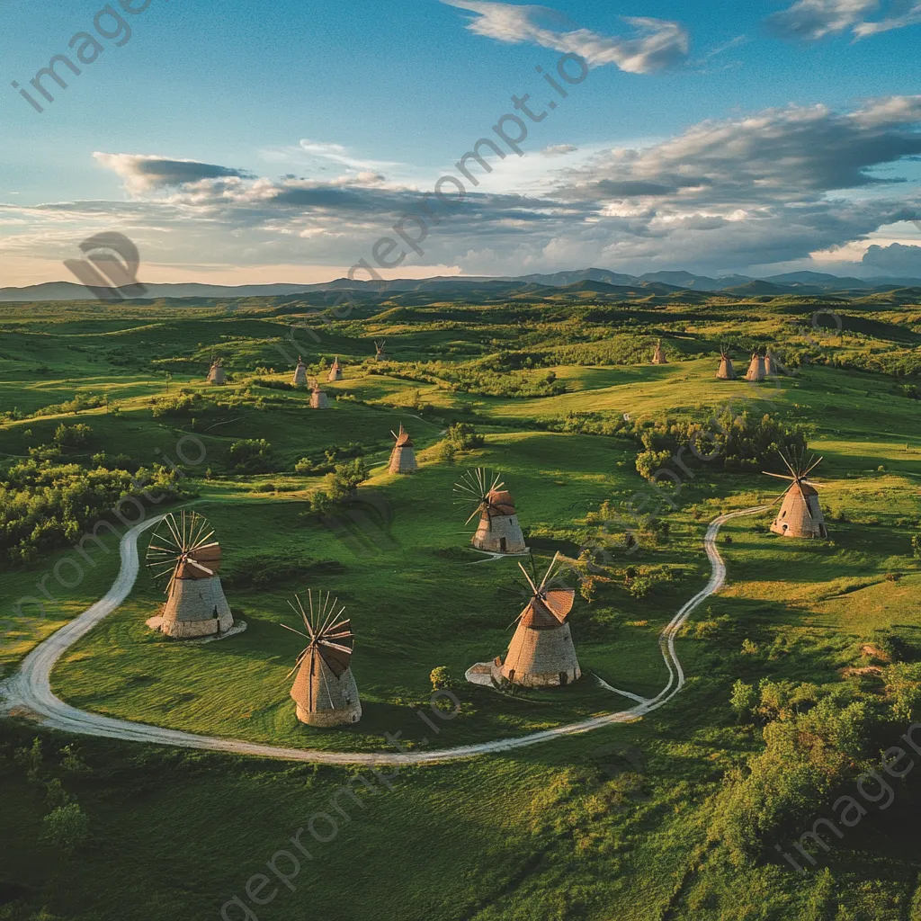 Aerial view of multiple traditional windmills - Image 4