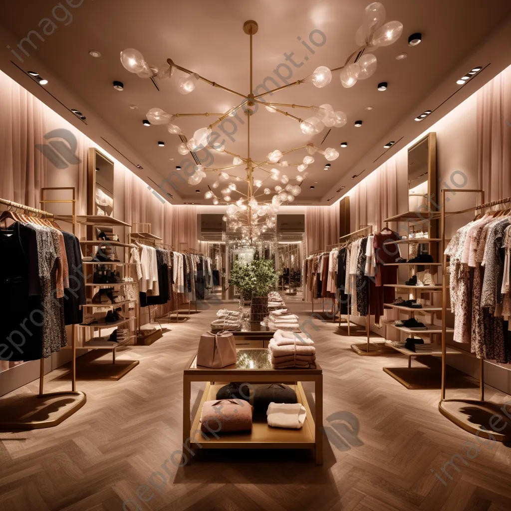 Aisle of a boutique filled with clothing and soft overhead lighting. - Image 2