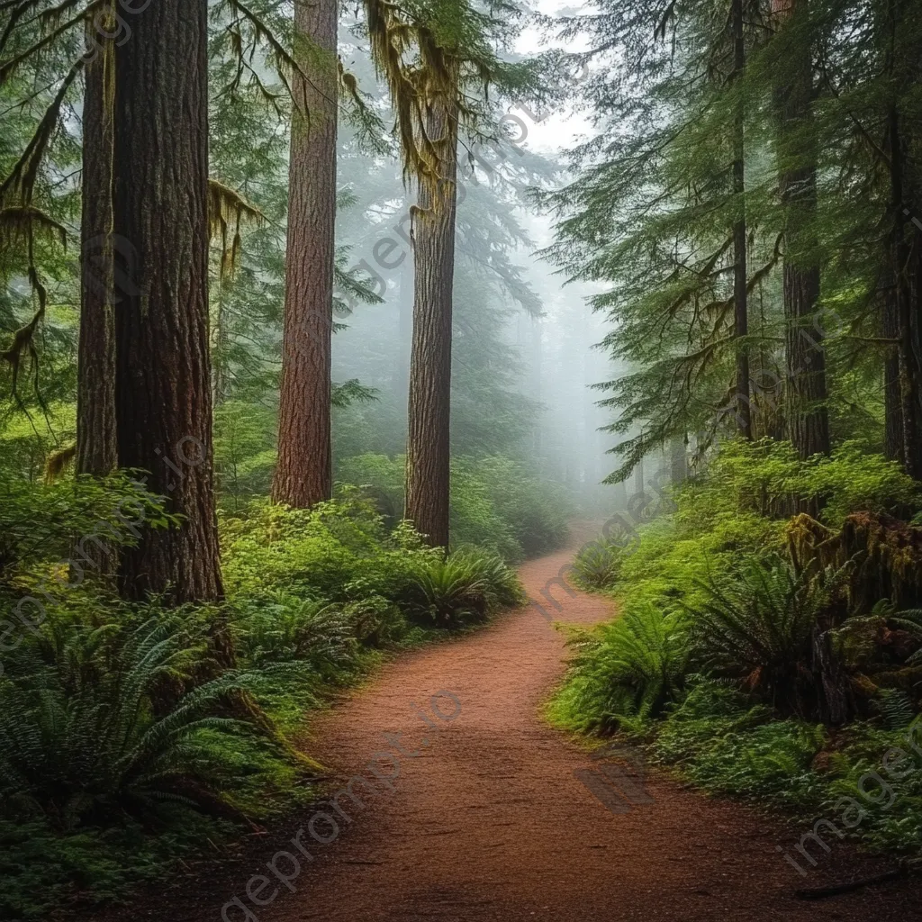 Misty forest path shrouded in fog and mystery - Image 1