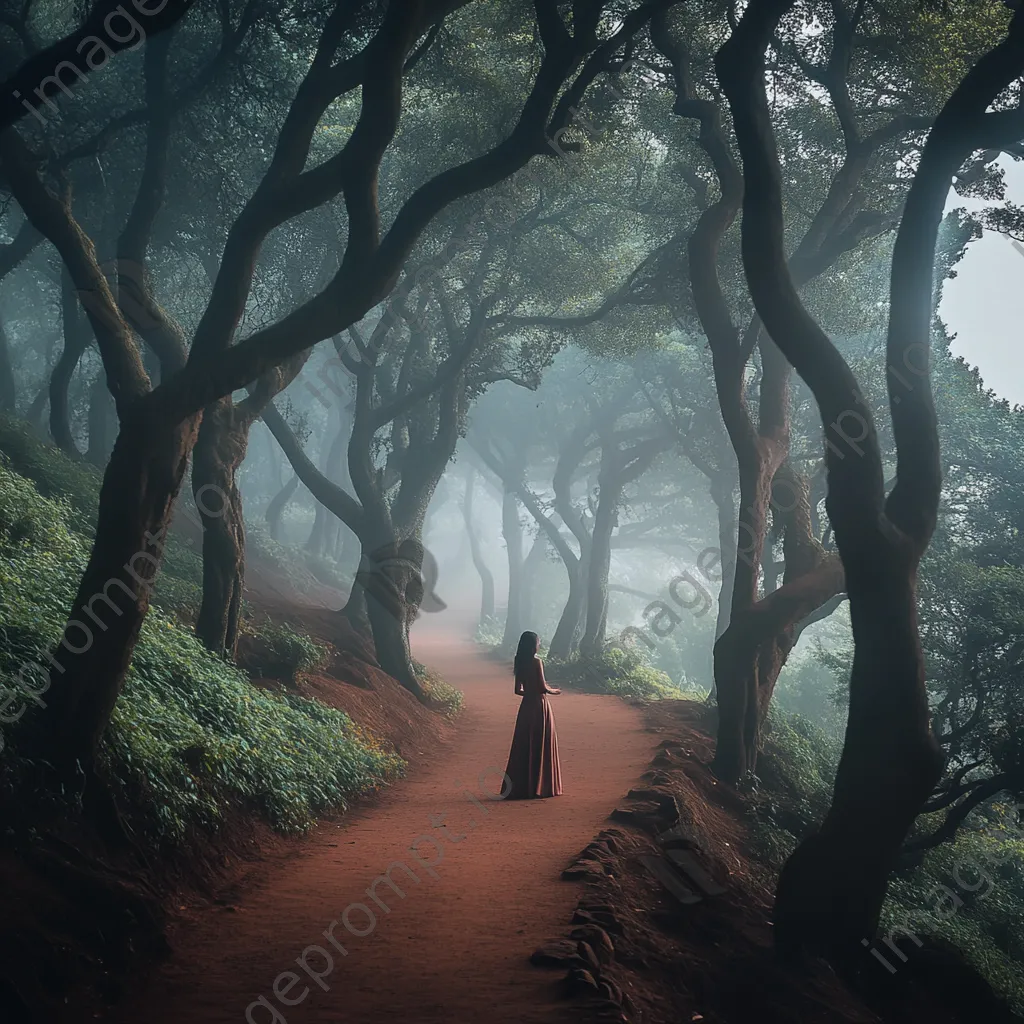 Misty forest path shrouded in fog and mystery - Image 3