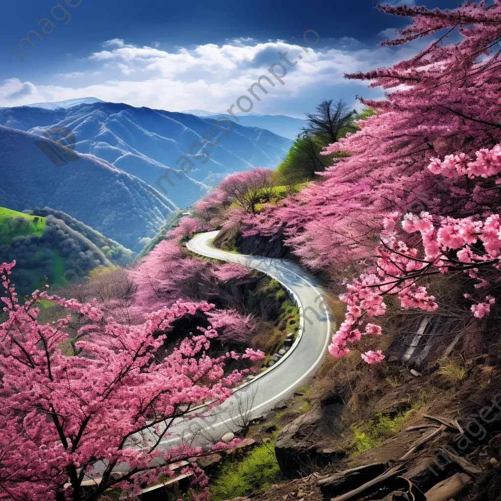 Mountain pass adorned with cherry blossoms in spring - Image 3