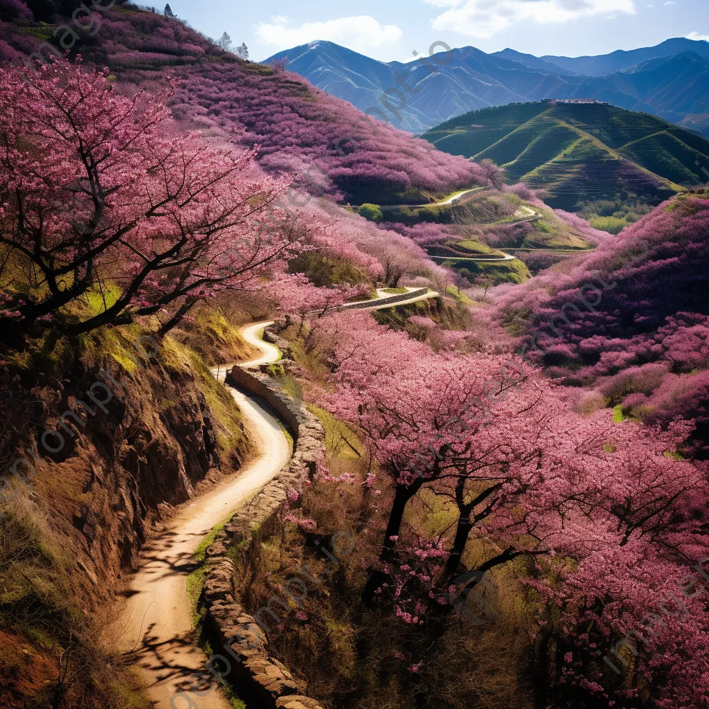 Mountain pass adorned with cherry blossoms in spring - Image 4