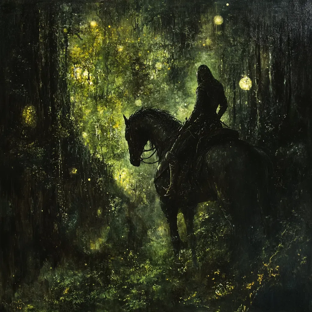 Gothic style artwork of a knight embarking on a quest in mythical forests - Image 4