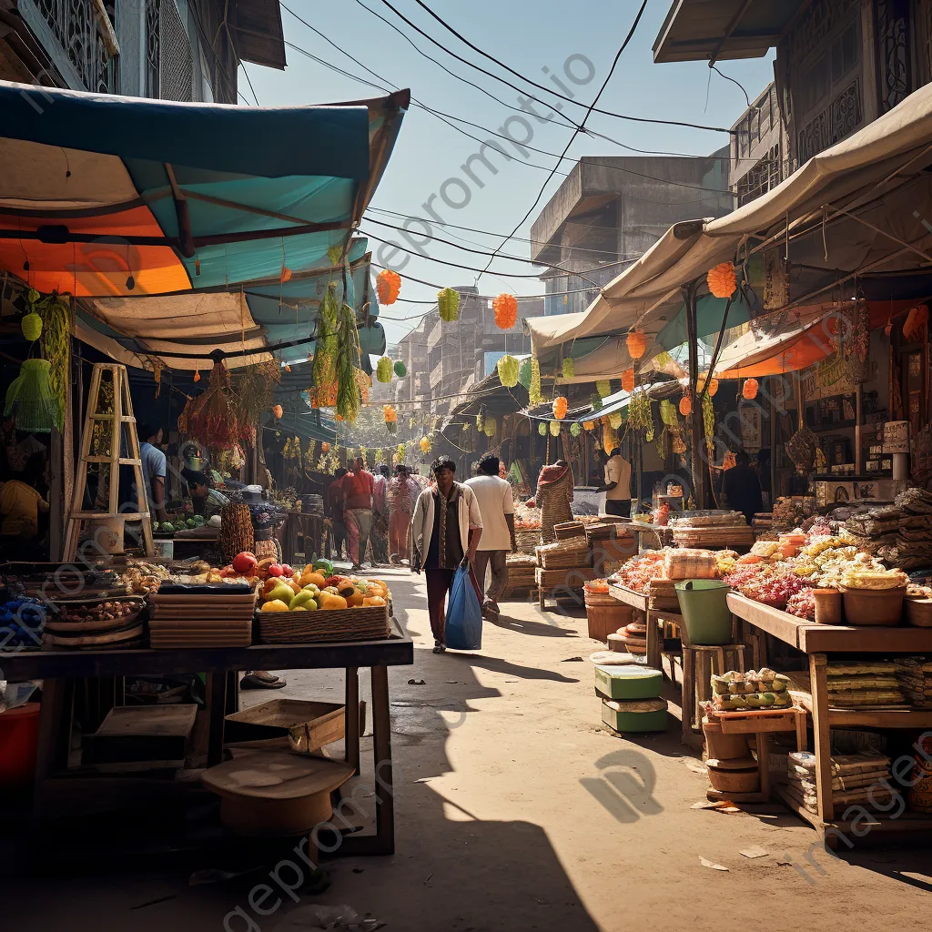 Vendors at a street market engaging in digital payments with smartphones in soft sunlight. - Image 3