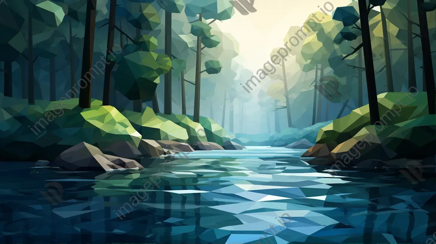 Polygonal depiction of a forest river - Image 1