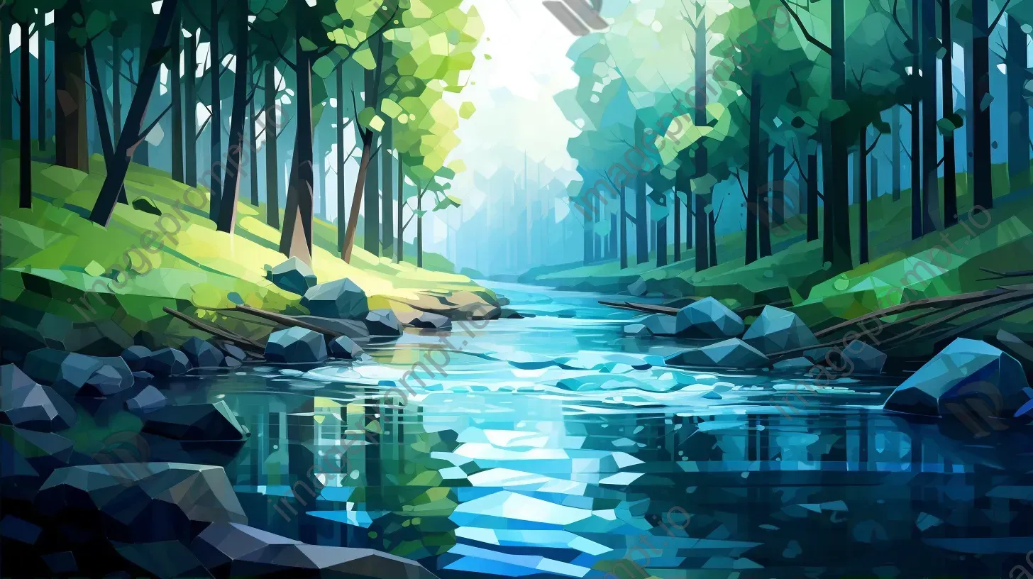 Polygonal depiction of a forest river - Image 2