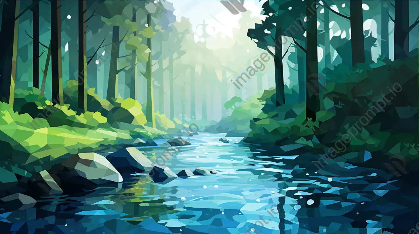 Polygonal depiction of a forest river - Image 3