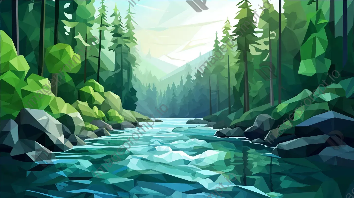 Polygonal depiction of a forest river - Image 4