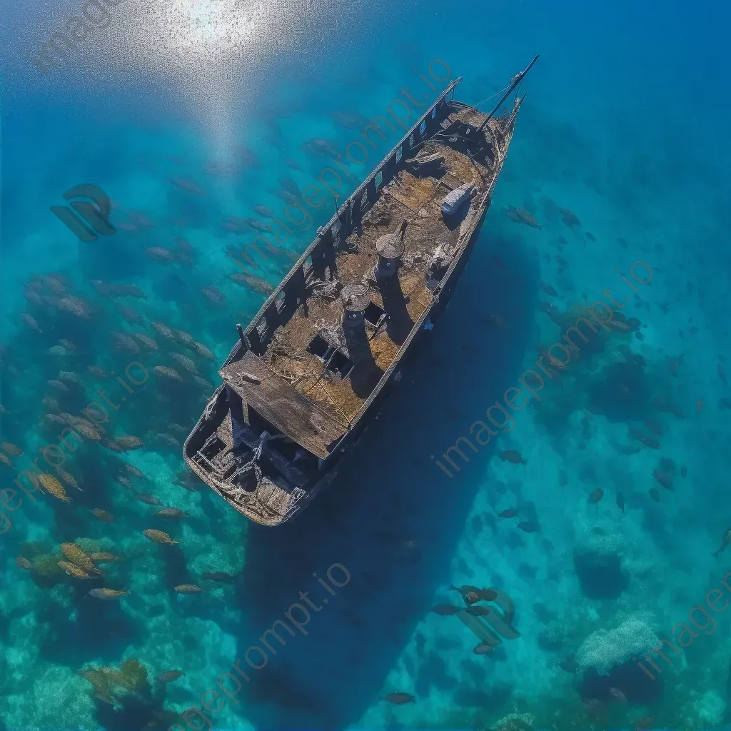 Shipwreck under the sea with silver fish - Image 2