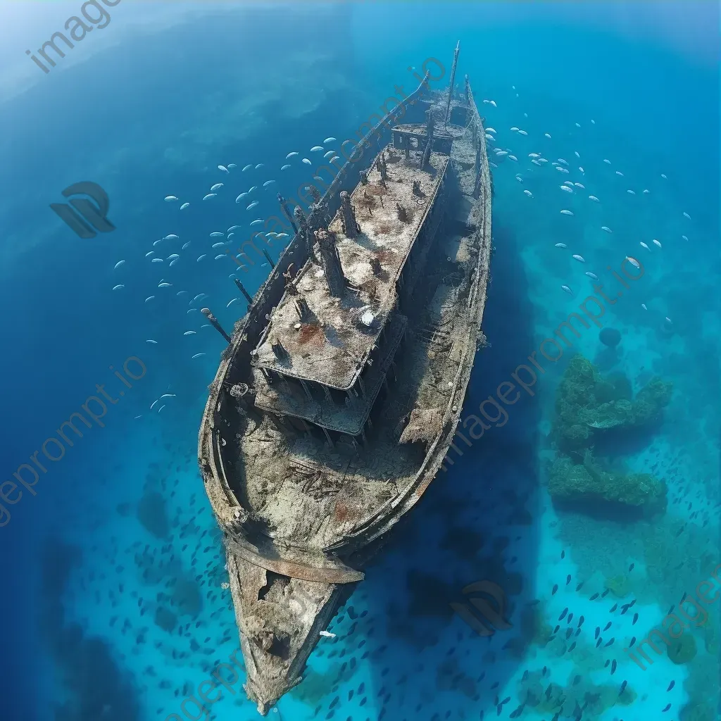 Shipwreck under the sea with silver fish - Image 3