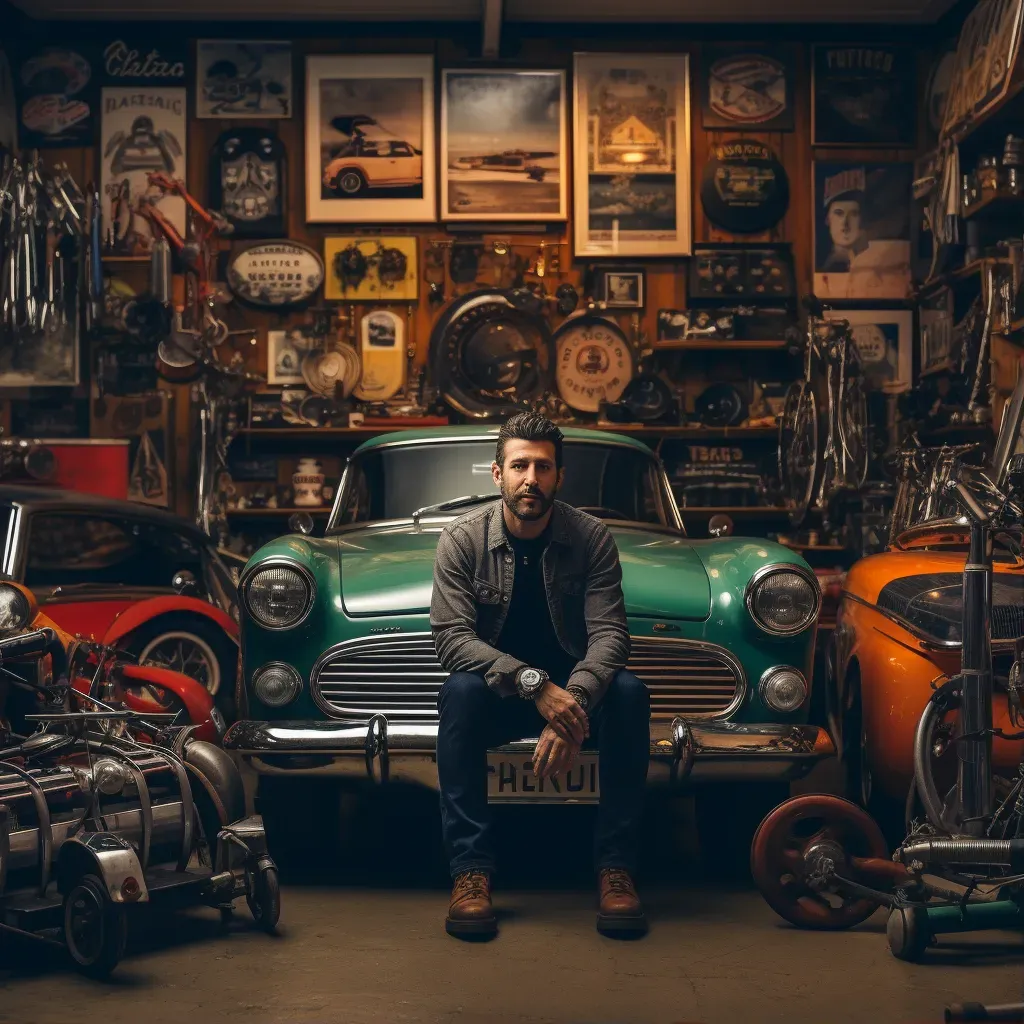 Vintage portrait of a classic car aficionado in vintage garage - Image 1